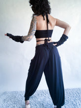 Load image into Gallery viewer, Andromeda Set in Black Bamboo - 5 pieces (Pants, Top, Hooded Shrug, Mask and Gloves) - Fire Safe Bellydance Costume