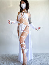 Load image into Gallery viewer, Serpentina Set in White Cotton - 3 pieces (Skirt, Top and Gloves) - Fire Safe Bellydance Costume