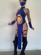 Load image into Gallery viewer, KITANA COSTUME - BLUE - Bodysuit, Skirt, Mask and Gloves - Mortal Kombat Cosplay