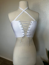 Load image into Gallery viewer, White Lace Hooded Shrug and Bamboo Lace Up Top - XS/Small