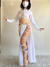 Load image into Gallery viewer, Serpentina Skirt in White Cotton - Fire Safe Bellydance Costume
