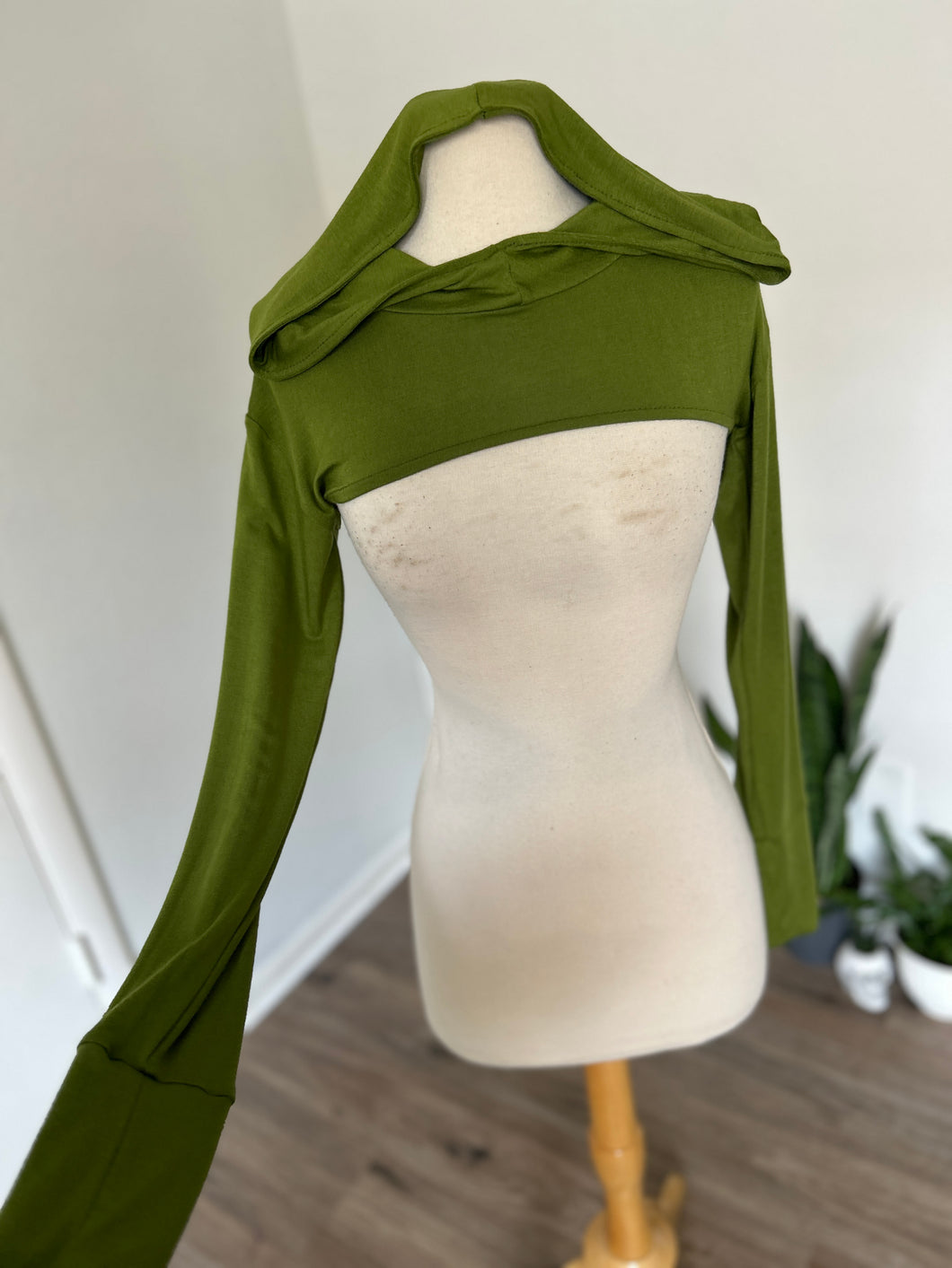 Arwen Hooded Shrug - Olive Bamboo