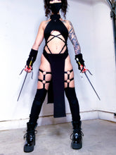 Load image into Gallery viewer, KITANA COSTUME - BLACK - Bodysuit, Skirt, Mask and Gloves - Mortal Kombat Cosplay
