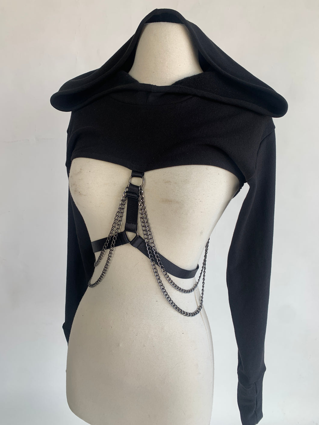 Andromeda Hoodie with removable chains - Black Bamboo Fleece