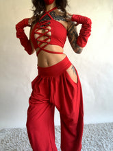 Load image into Gallery viewer, SAMPLE SALE - XS/SMALL - Andromeda Set in Red Bamboo - TOP, SHRUG, GLOVES, AND MASK
