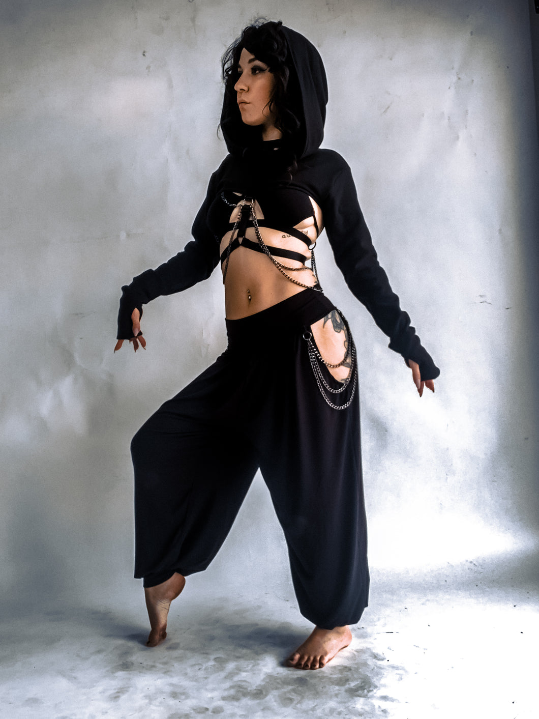 Andromeda Flow Pants with removable chains - Black Bamboo Jersey