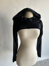 Load image into Gallery viewer, SALE - XS/Small - BLACK VELVET - Hooded Shrug
