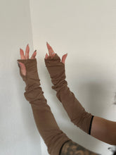 Load image into Gallery viewer, Kitana Fingerless Gloves / Arm Warmers - Cappuccino Bamboo
