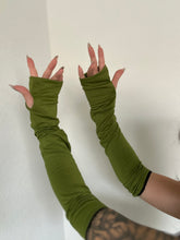 Load image into Gallery viewer, Kitana Fingerless Gloves / Arm Warmers - Olive Bamboo
