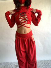 Load image into Gallery viewer, SAMPLE SALE - XS/SMALL - Andromeda Set in Red Bamboo - TOP, SHRUG, GLOVES, AND MASK
