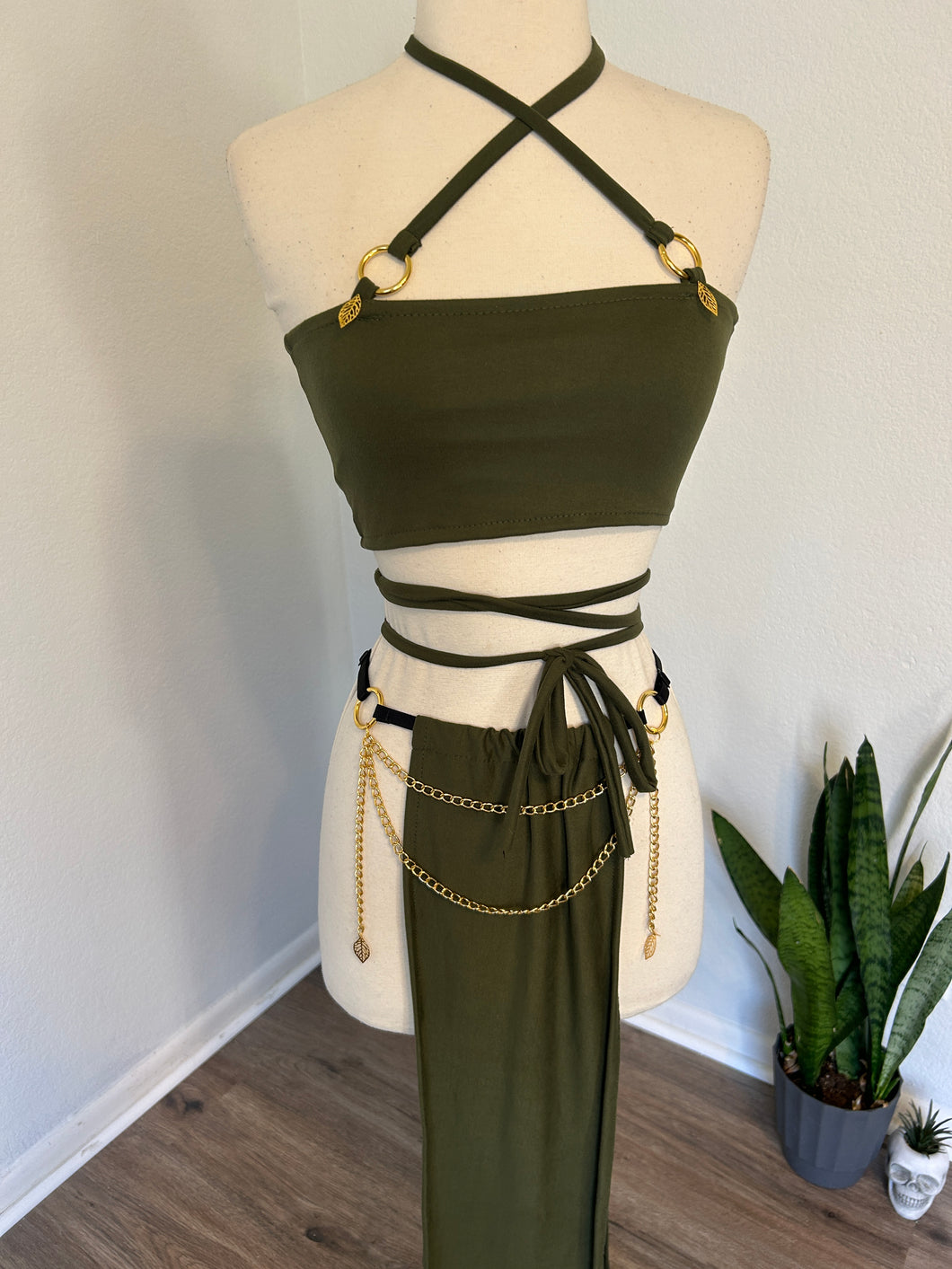 SALE - Olive Skirt and Top - XS/Small