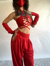 Load image into Gallery viewer, SAMPLE SALE - XS/SMALL - Andromeda Set in Red Bamboo - TOP, SHRUG, GLOVES, AND MASK
