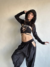 Load image into Gallery viewer, SALE - XS/Small - BLACK VELVET - Hooded Shrug
