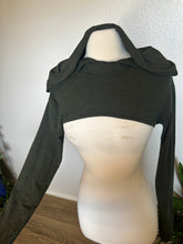 Load image into Gallery viewer, Dark Green Bamboo Hooded Shrug - XS/Small
