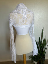 Load image into Gallery viewer, White Lace Hooded Shrug and Bamboo Lace Up Top - XS/Small

