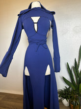 Load image into Gallery viewer, Blue Cotton Belladonna Dress with Hooded Shrug - XS/Small
